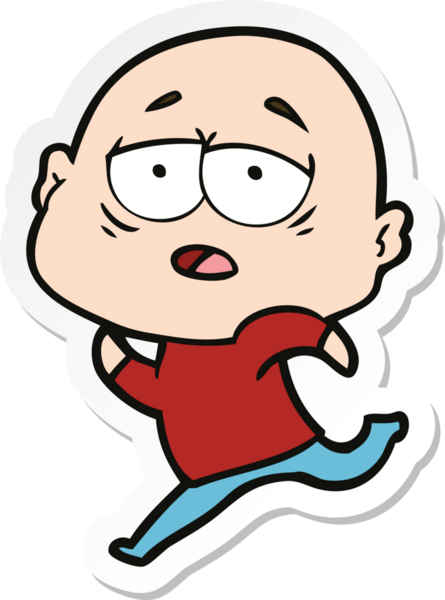 Bir insan tarafından çizilmiş, yorgun, kel bir adamın çıkartması.