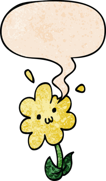 Konuşma baloncuğu olan karikatür çiçeği insan tarafından çizilmiş eski moda dokular.