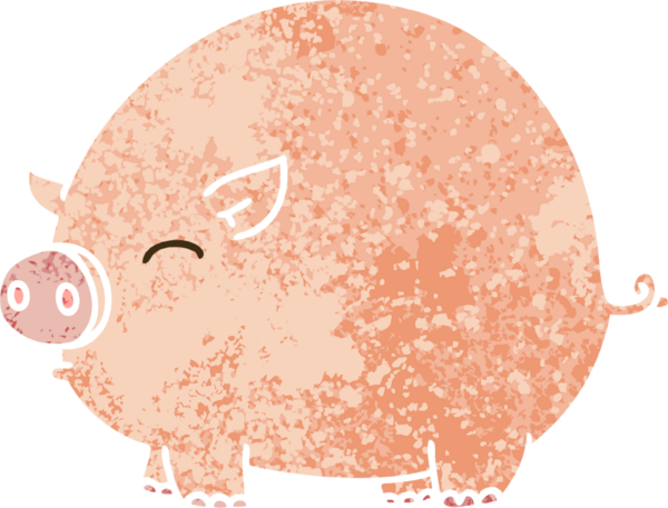 Bir insan tarafından çizilmiş eski çizim tarzı tuhaf çizgi film domuzu