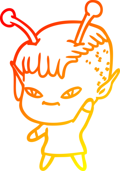 Bir insan tarafından çizilmiş sevimli bir uzaylı kız çizgi çizimi.