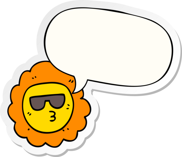 Bir insan tarafından çizilmiş konuşma balonu çıkartmalı ayçiçeği çizgi filmi.