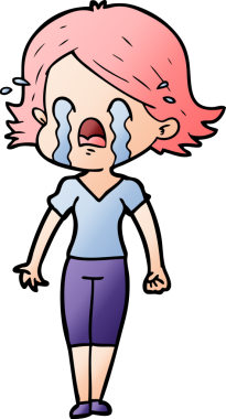 Bir insan tarafından çizilmiş ağlayan çizgi film kadını.