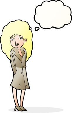 Bir insan tarafından çizilmiş düşünce balonlu kadın casus.