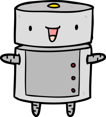 Bir insan tarafından çizilmiş sevimli çizgi film robotu.