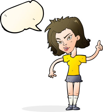 Bir insan tarafından çizilmiş konuşma baloncuğu fikri olan bir karikatür kadın.