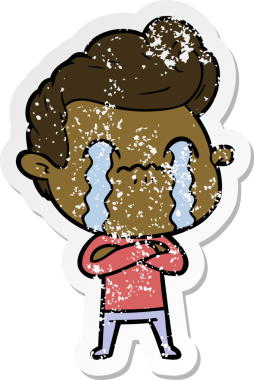 Bir insan tarafından çizilmiş ağlayan bir karikatürcünün sıkıntılı çıkartması.