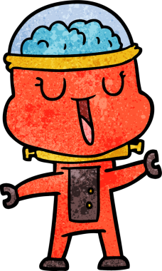 Bir insan tarafından çizilmiş mutlu robot çizimi.