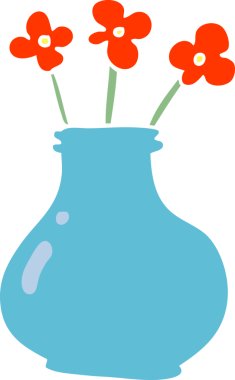 Bir insan tarafından çizilmiş çiçekli karalama vazosu.