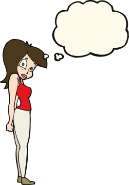 Bir insan tarafından çizilmiş düşünce baloncuğu olan güzel bir kadın.