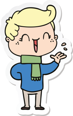 Bir insan tarafından çizilmiş, gülen bir çocuğun çıkartması.