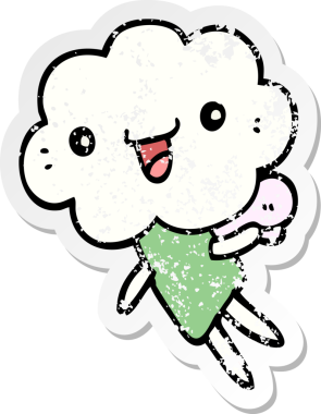 Bir insan tarafından çizilmiş karikatür bulutu kafalı bir yaratığın sıkıntılı çıkartması.