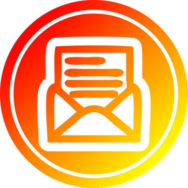 Bir insan tarafından çizilen sıcak gradyan bitiş ile zarf harfi dairesel simgesi