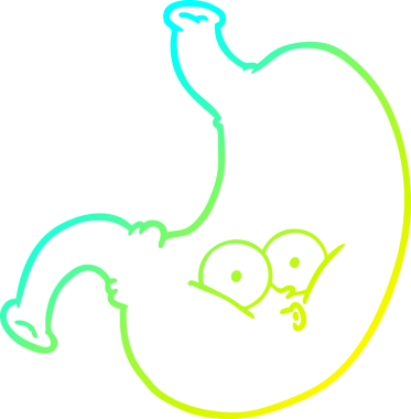 Bir insan tarafından çizilmiş şişmiş midenin soğuk gradyan çizimi.