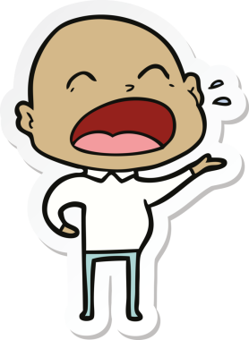 Bir insan tarafından çizilmiş kel adam diye bağıran bir çizgi film çıkartması.