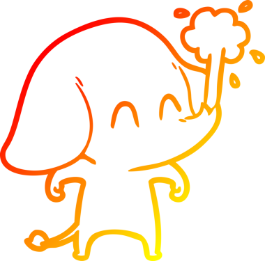 Bir insanın çizdiği suyu püskürten sevimli bir filin sıcak çizgi çizgisi.