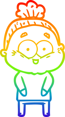 Gökkuşağı gradyan çizgi çizimi Bir insan tarafından çizilmiş mutlu yaşlı kadın