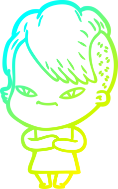 Hipster saç kesimi bir insan tarafından çizilmiş hoş bir çizgi film kızı çizimi.