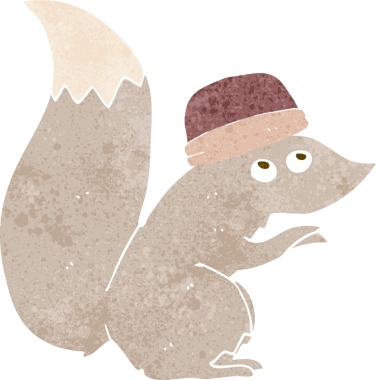 Bir insan tarafından çizilmiş şapka giyen bir sincap.