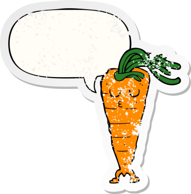 Konuşma baloncuklu çizgi film havucu bir insan tarafından çizilmiş sıkıntılı eski bir çıkartma