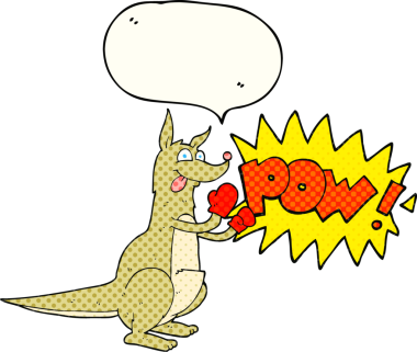 Bir insan tarafından çizilmiş serbest çizilmiş çizgi roman konuşma balonu karikatürü boks kangurusu.