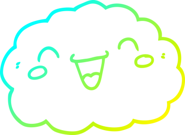 Bir insan tarafından çizilmiş mutlu bir karikatür bulutunun soğuk gradyan çizimi