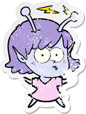 Bir insan tarafından çizilmiş uzaylı bir kızın sıkıntılı çıkartması.