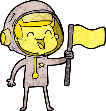 Bir insan tarafından çizilmiş mutlu astronot çizgi filmi.