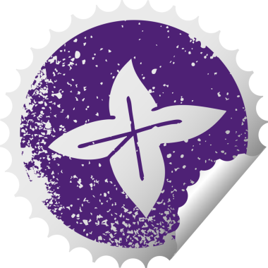 Bir insan tarafından çizilmiş sonbahar yaprağının çizilmiş dairesel kabuk soyma etiketi.