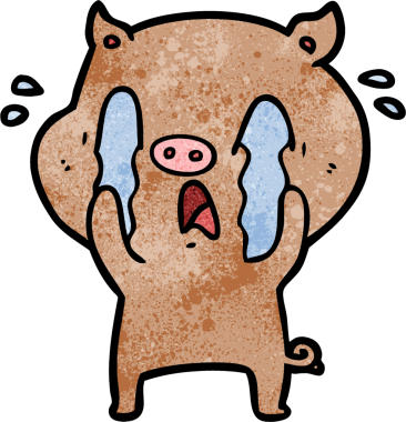 Bir insan tarafından çizilmiş ağlayan domuz çizgi filmi.