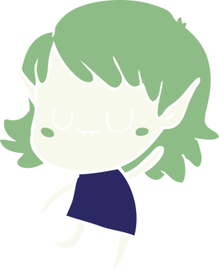 Bir insan tarafından çizilmiş mutlu düz renkli çizgi film elf kızı.