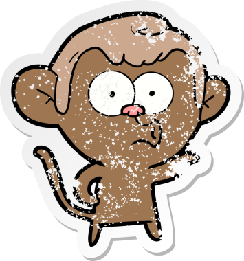 Bir insan tarafından çizilmiş karikatür kornalı maymunun sıkıntılı çıkartması.