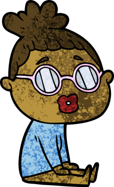 Bir insan tarafından çizilmiş gözlüklü bir kadın.