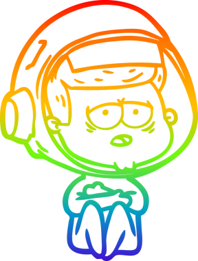 Gökkuşağı gradyan çizgi çizimi bir insan tarafından çizilmiş yorgun astronot