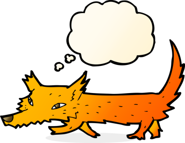 Bir insan tarafından çizilmiş düşünce baloncuklu küçük tilki.