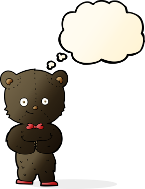 Bir insan tarafından çizilmiş düşünce baloncuğu olan küçük sevimli bir ayı.