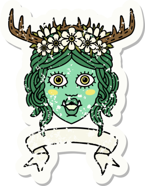 Retro Dövme Biçimli Ork karakteri yüzü bir insan tarafından çizilmiş pankartıyla