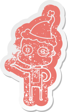 Garip bir çizgi film, insan tarafından çizilmiş Noel Baba şapkası giyen kel bir uzay adamının sıkıntılı çıkartması.