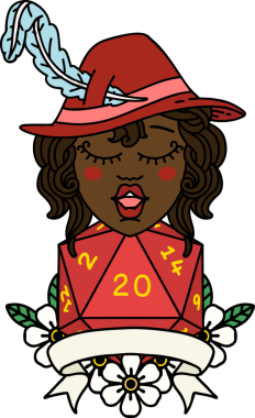 Retro Dövme Tarzı İnsan Ozan Karakteri Bir insan tarafından çizilmiş doğal 20 zar ile