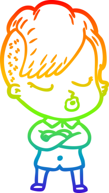 Gökkuşağı gradyan çizgi çizimi Bir insan tarafından çizilmiş güzel hippi kız