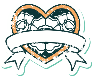 Bir insanın çizdiği çiçekli kalp ve pankartın sembolik dövmeli resmi.