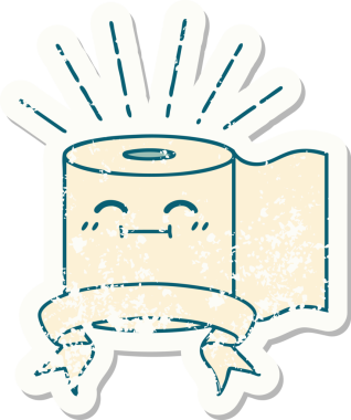 Bir insan tarafından çizilmiş eski bir dövme stili tuvalet kağıdı çıkartması.