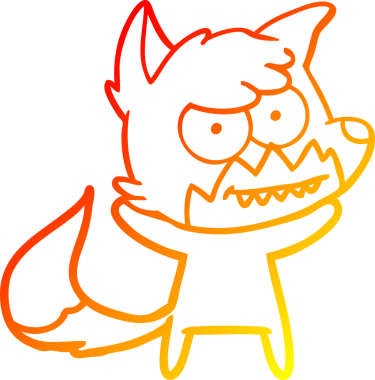 Bir insan tarafından çizilmiş sırıtan bir tilkinin sıcak çizgi çizimi