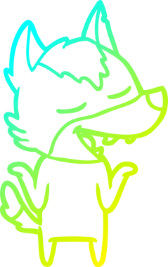 Bir insan tarafından çizilmiş gülen bir kurdun soğuk çizgi çizimi.