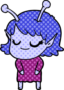 Bir insan tarafından çizilmiş gülümseyen uzaylı kız çizgi filmi.