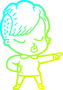 Bir insan tarafından çizilmiş soğuk gradyan çizgi film karakteri güzel hippi kız.