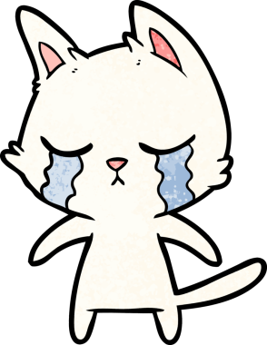 Bir insan tarafından çizilmiş ağlayan çizgi film kedisi.