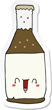 Bir insan tarafından çizilmiş karikatür bira şişesinin etiketi.