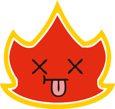 Bir insan tarafından çizilen ateşin düz renkli retro karikatürü