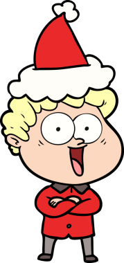 Bir insan tarafından çizilmiş Noel Baba şapkası giyen mutlu bir adamın el çizimi.