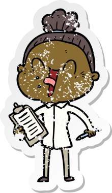 Bir insan tarafından çizilmiş mutlu, yaşlı bir kadının sıkıntılı çıkartması.